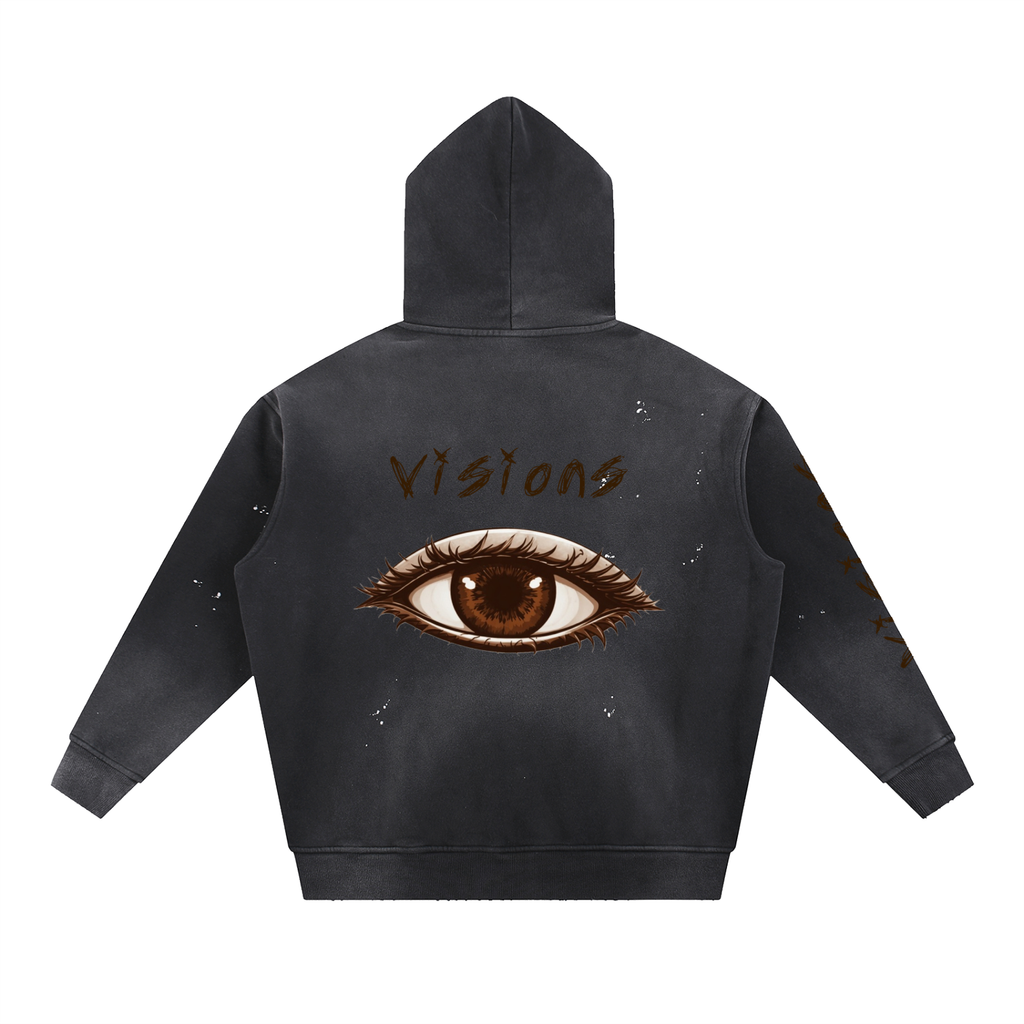 Vintage Washed Frayed Fleece Hoodie