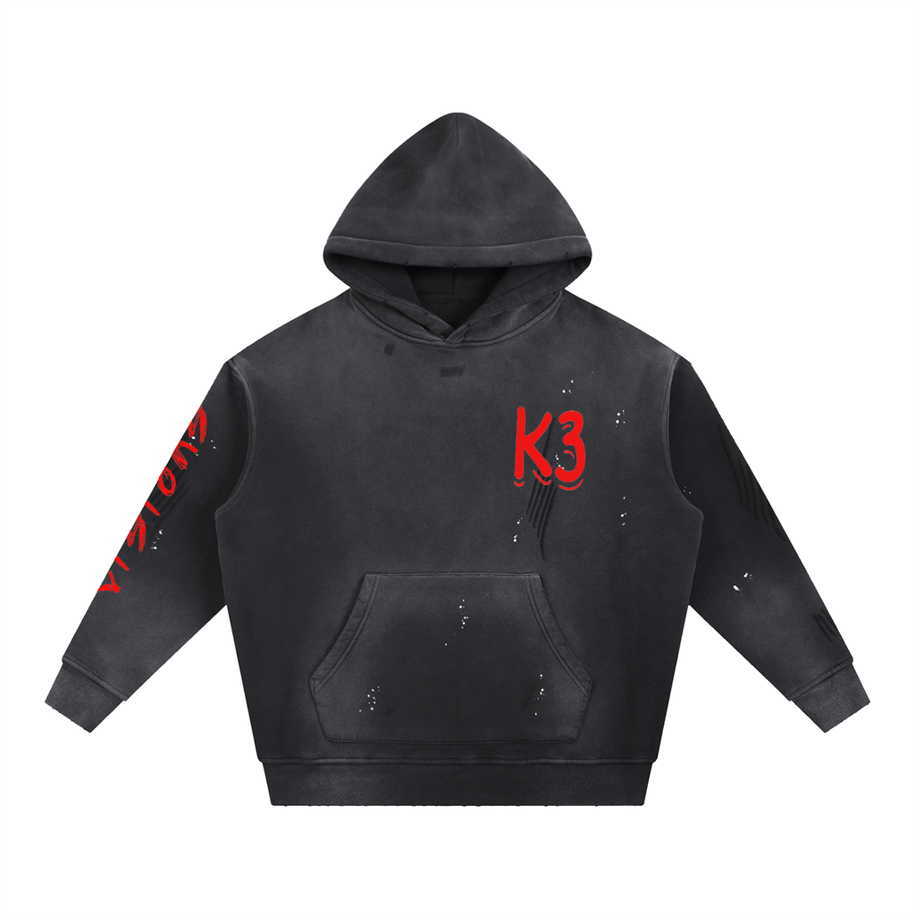 Vintage Washed Frayed Fleece Hoodie