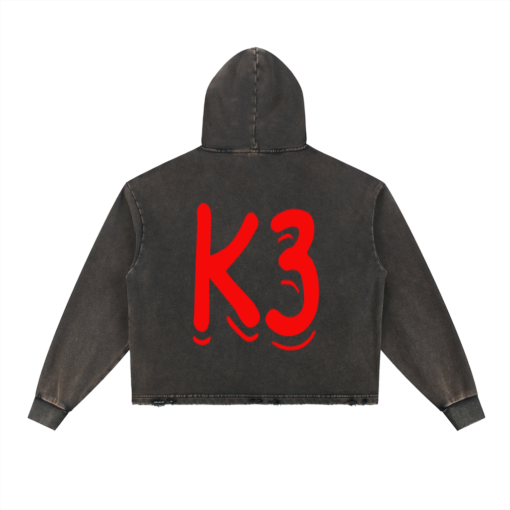 Vintage Washed Frayed-Hem Hoodie
