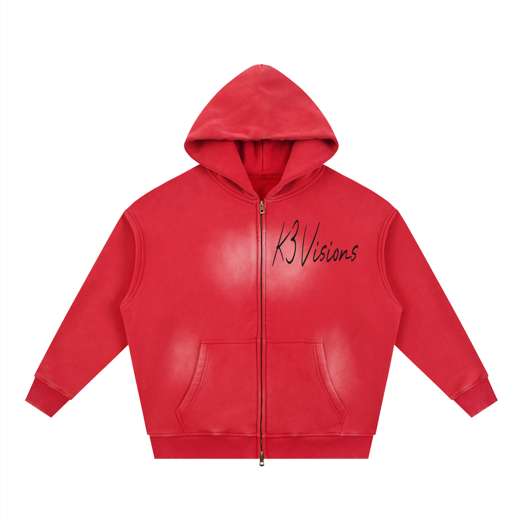 Sunfade Two-way Zipper Boxy Fleece Hoodie