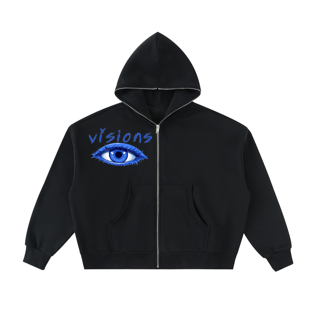 Fleeced Full-Zip Boxy Hoodie