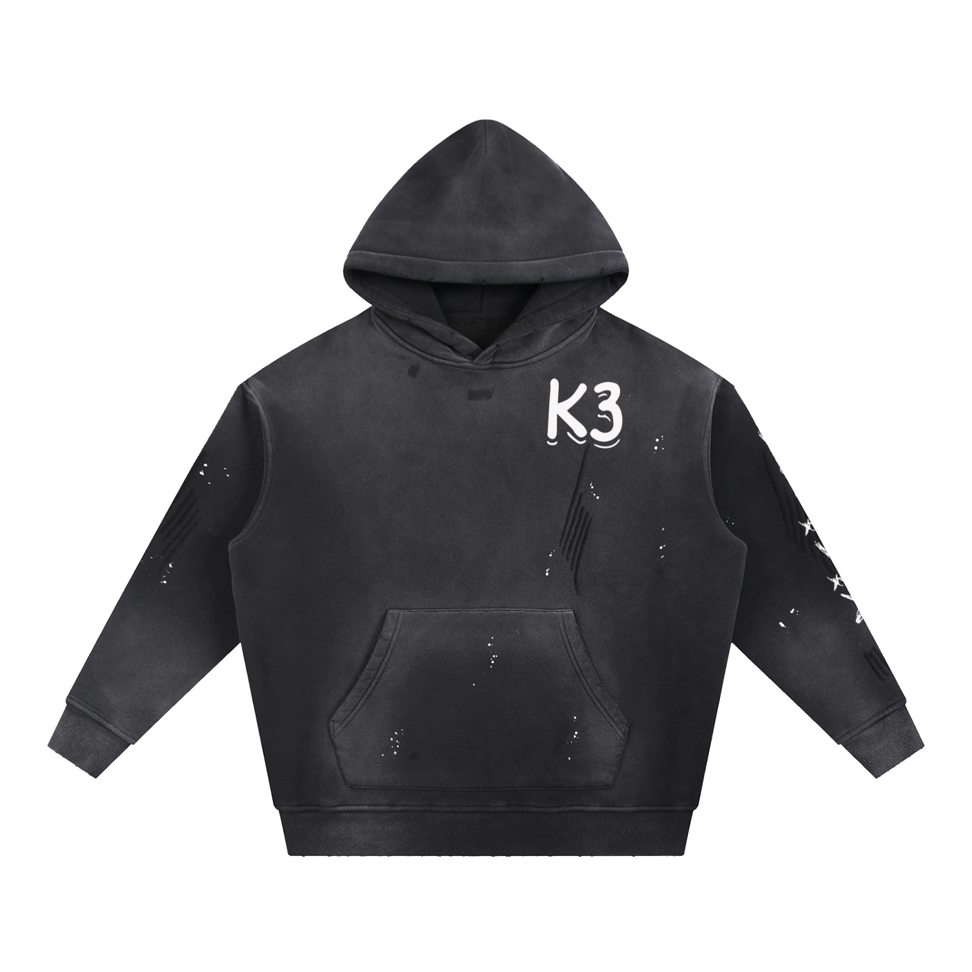 Vintage Washed Frayed Fleece Hoodie