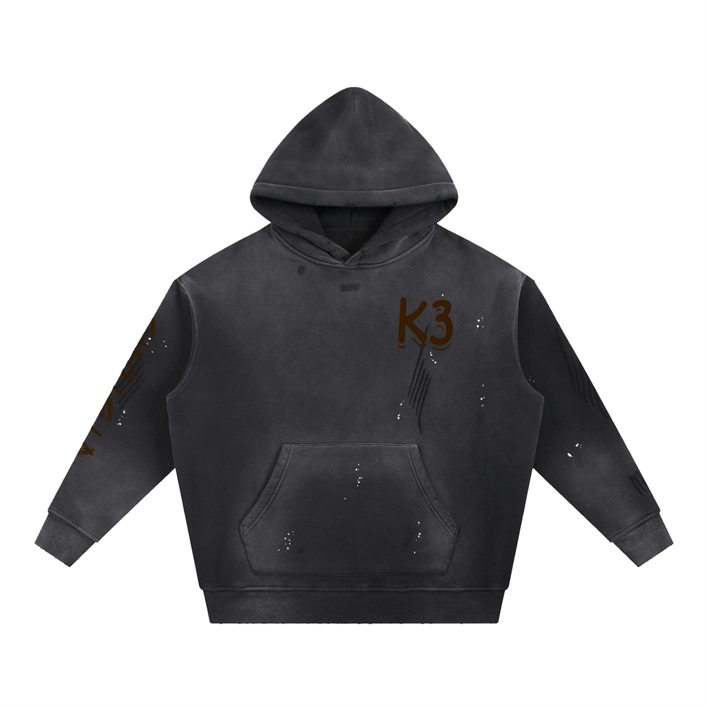 Vintage Washed Frayed Fleece Hoodie