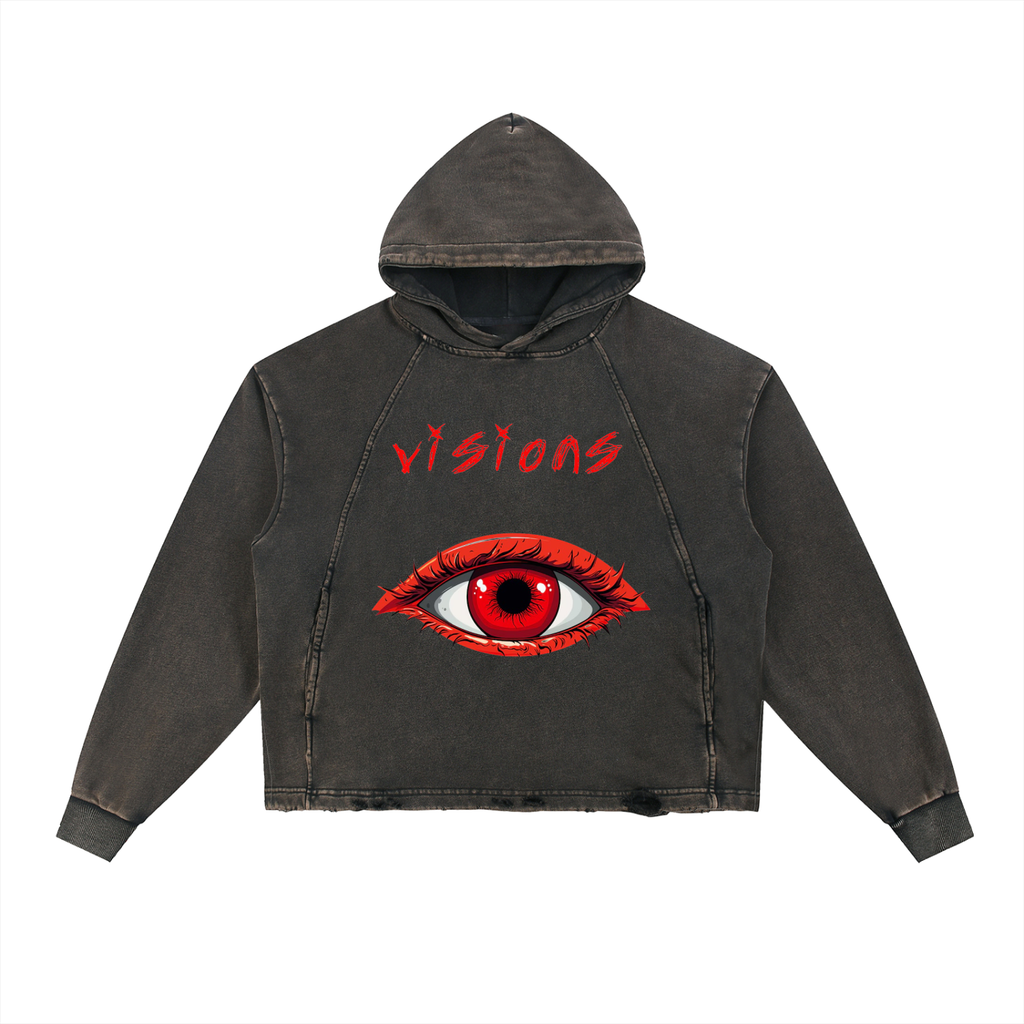 Vintage Washed Frayed-Hem Hoodie