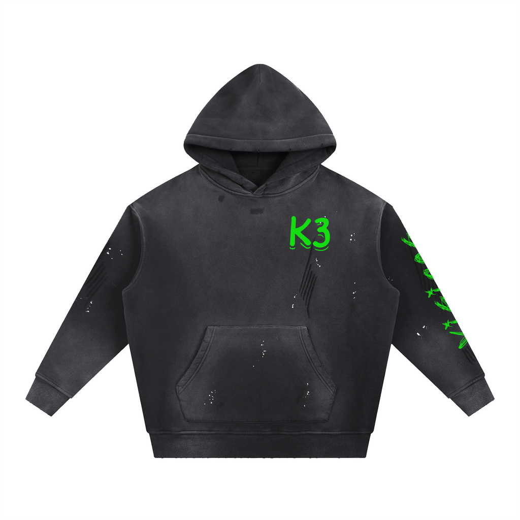Vintage Washed Frayed Fleece Hoodie