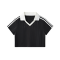 Contrast Collar Striped Cropped Jersey