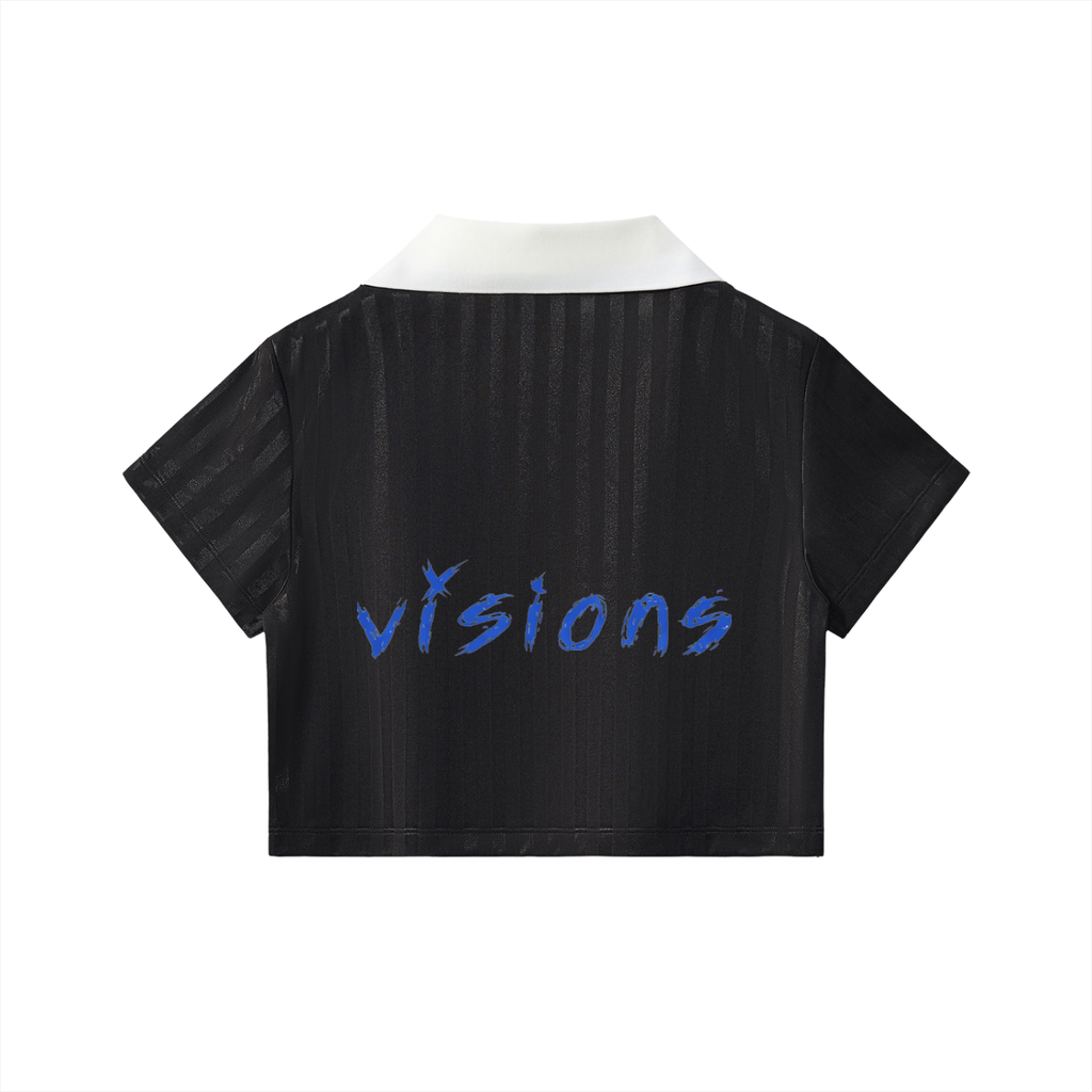 Contrast Collar Striped Cropped Jersey